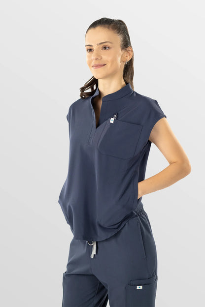 Dark Gray Eipnare Women's Henley Collar Sleeveless Jogger Scrub Set - Stretch Medical Scrubs for Women