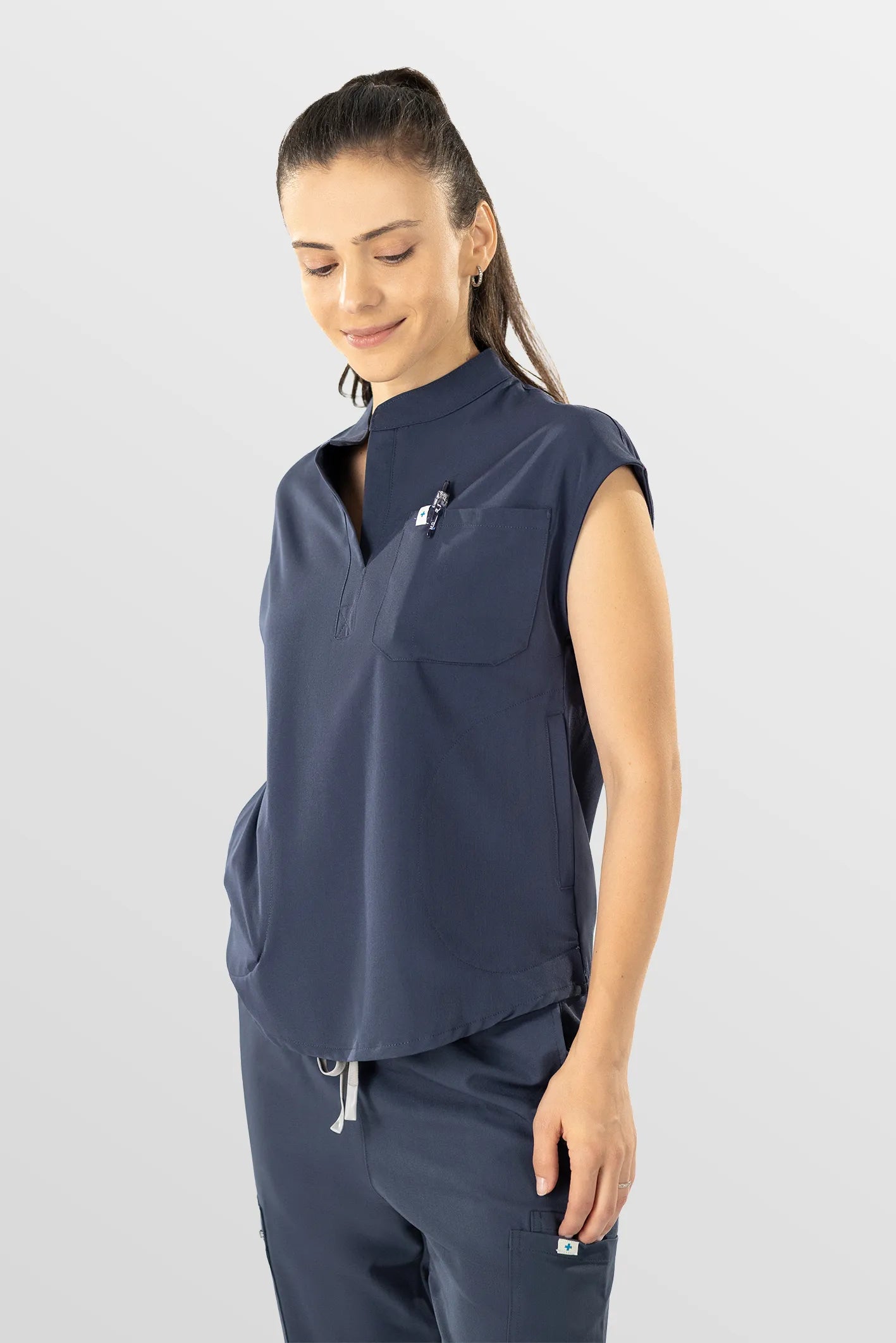 Dark Gray Eipnare Women's Henley Collar Sleeveless Jogger Scrub Set - Stretch Medical Scrubs for Women