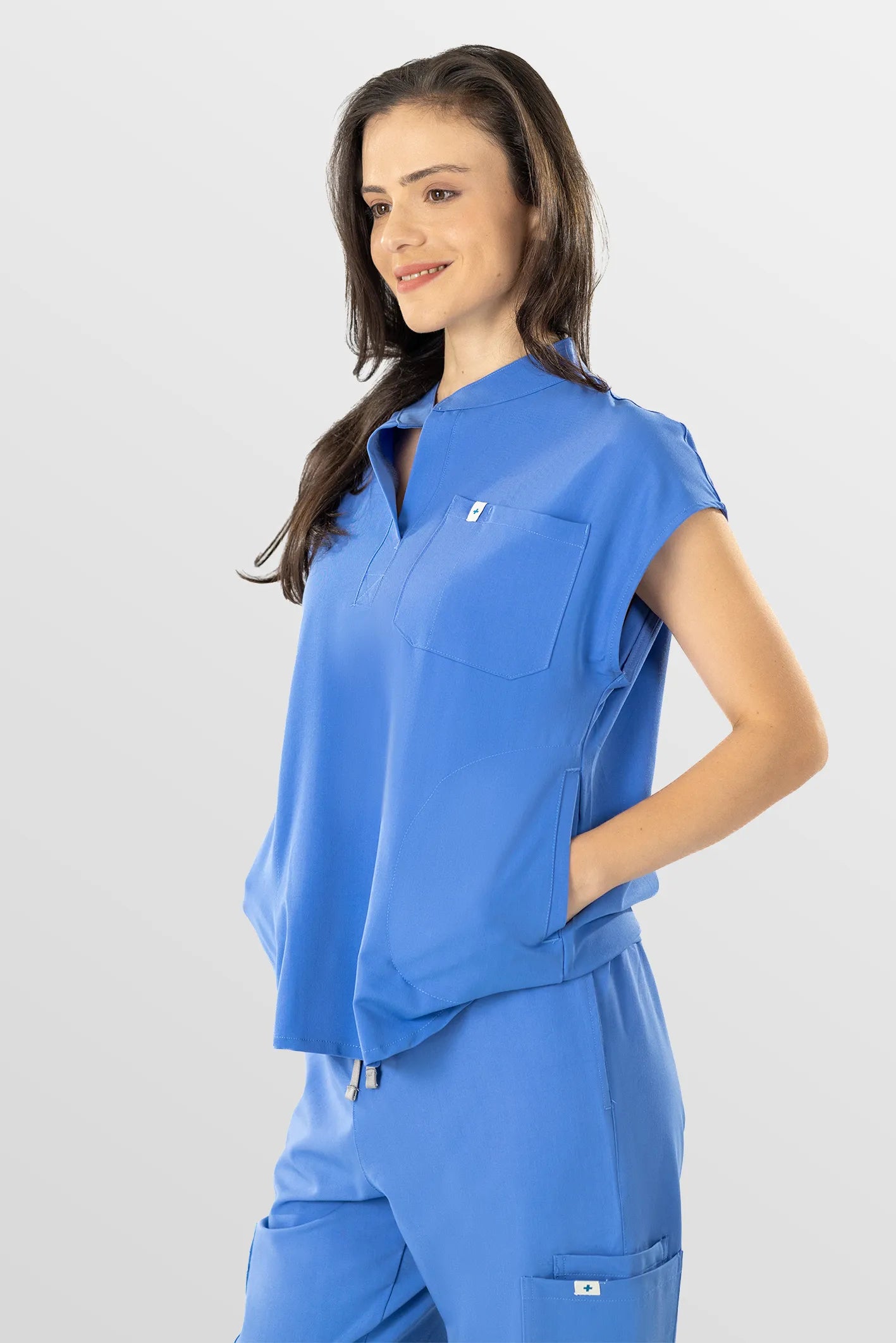 Dark Blue Eipnare Women's Henley Collar Sleeveless Jogger Scrub Set - Stretch Medical Scrubs for Women