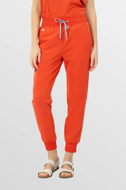 Orange Eipnare Women's V-Neck 8-Pocket Jogger Scrub Set - Stretch Medical Scrubs for Women