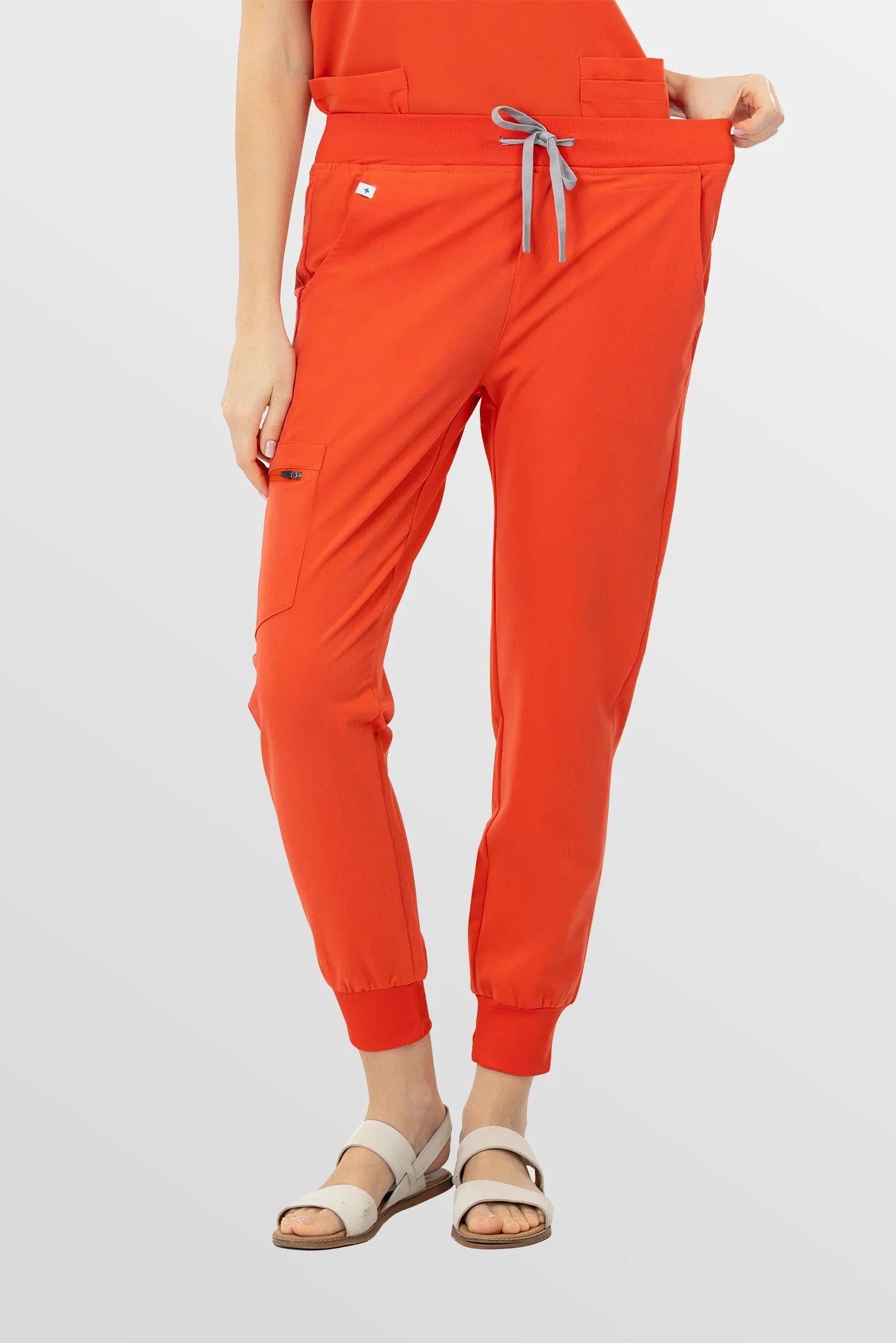 Orange Eipnare Women's V-Neck 8-Pocket Jogger Scrub Set - Stretch Medical Scrubs for Women