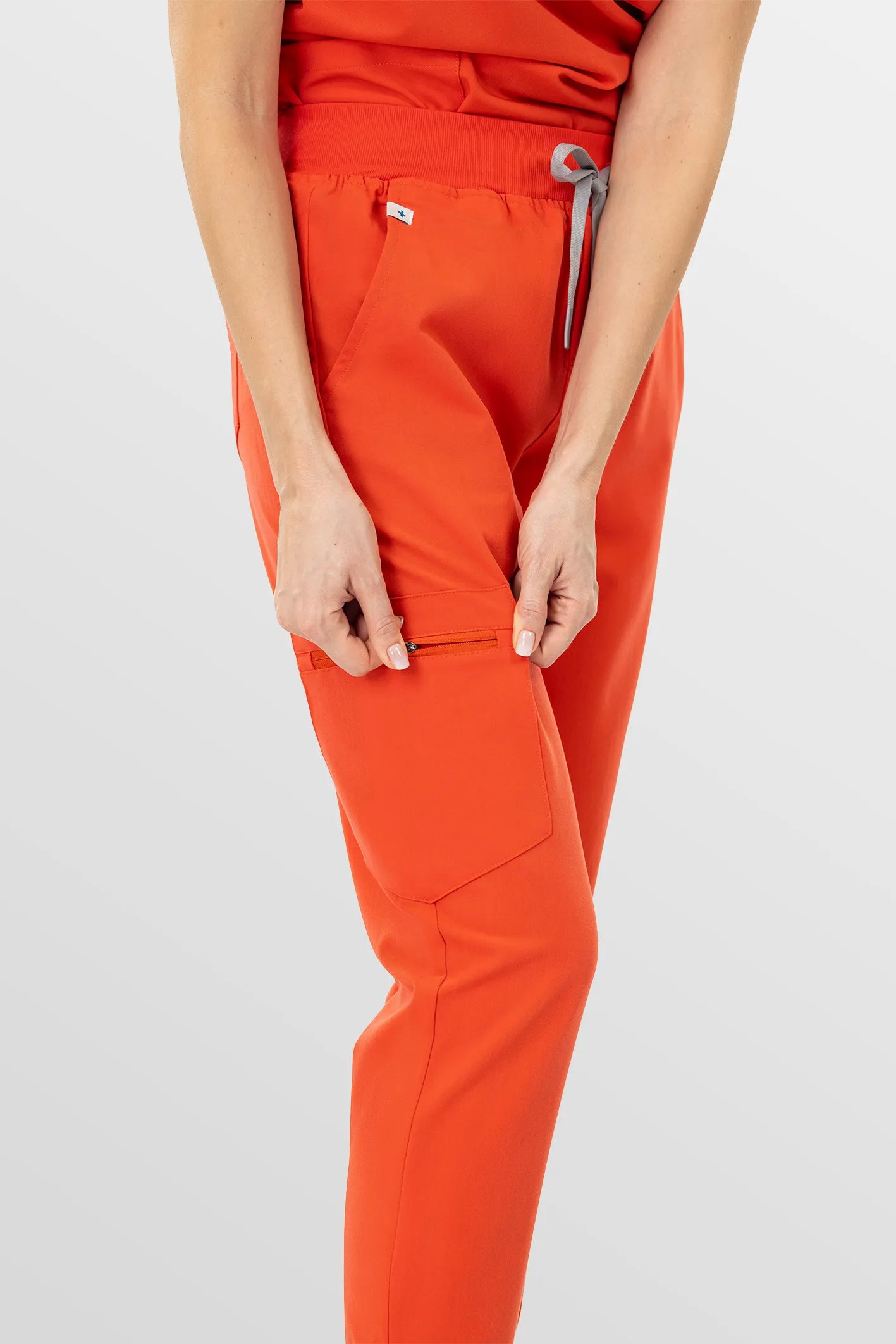 Orange Eipnare Women's V-Neck 8-Pocket Jogger Scrub Set - Stretch Medical Scrubs for Women