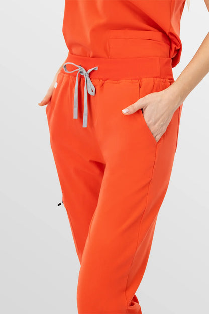 Orange Eipnare Women's V-Neck 8-Pocket Jogger Scrub Set - Stretch Medical Scrubs for Women