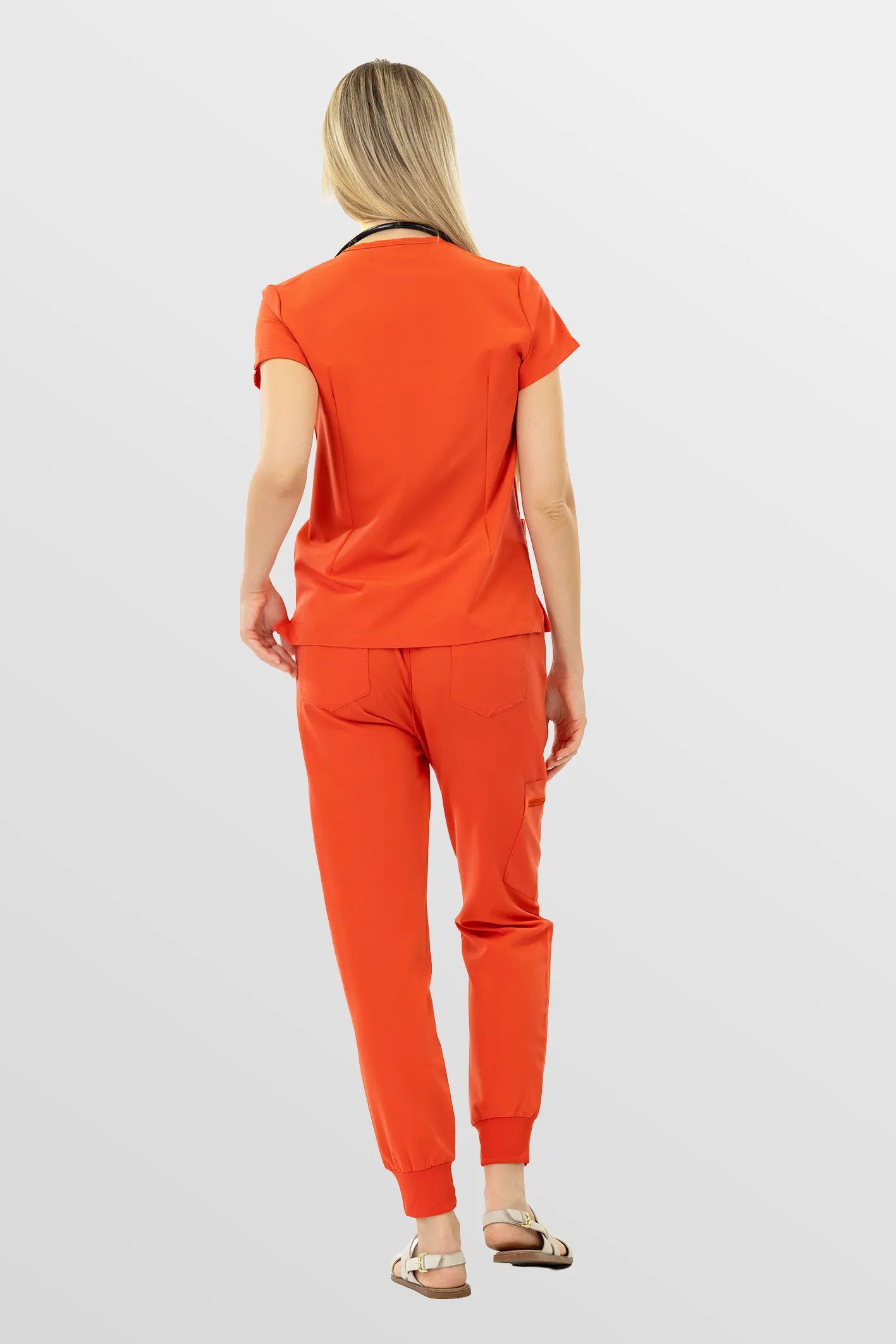 Orange Eipnare Women's V-Neck 8-Pocket Jogger Scrub Set - Stretch Medical Scrubs for Women
