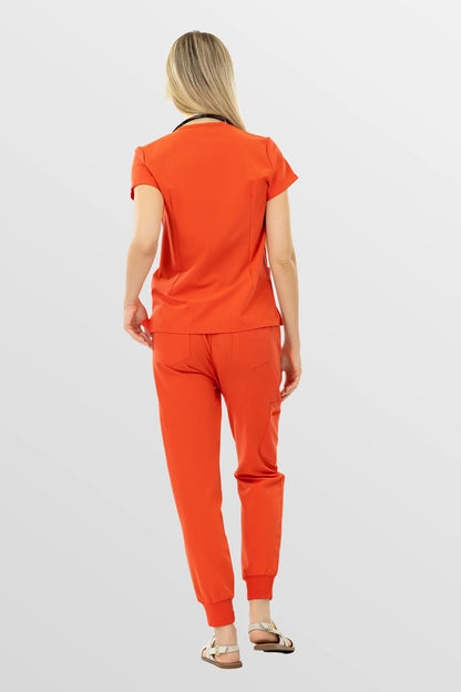 Orange Eipnare Women's V-Neck 8-Pocket Jogger Scrub Set - Stretch Medical Scrubs for Women
