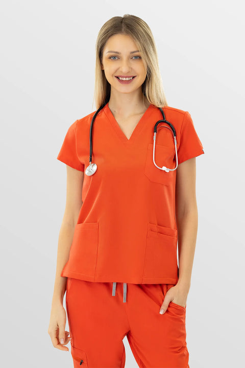 Eipnare Women's 3-Pocket V-Neck Scrub Top - Orange