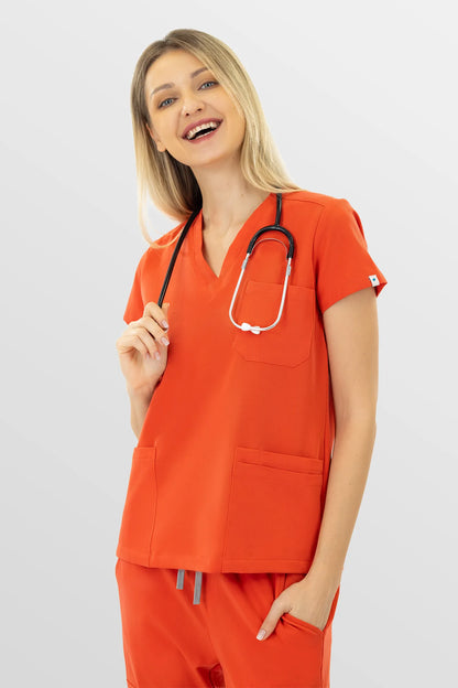 Orange Eipnare Women's V-Neck 8-Pocket Jogger Scrub Set - Stretch Medical Scrubs for Women