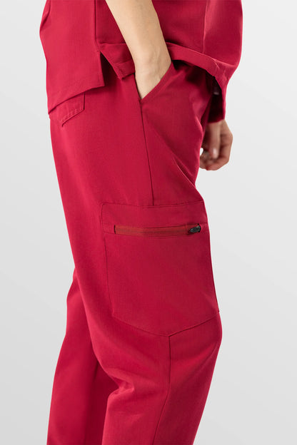Orange Red Eipnare Women's V-Neck 8-Pocket Jogger Scrub Set - Stretch Medical Scrubs for Women