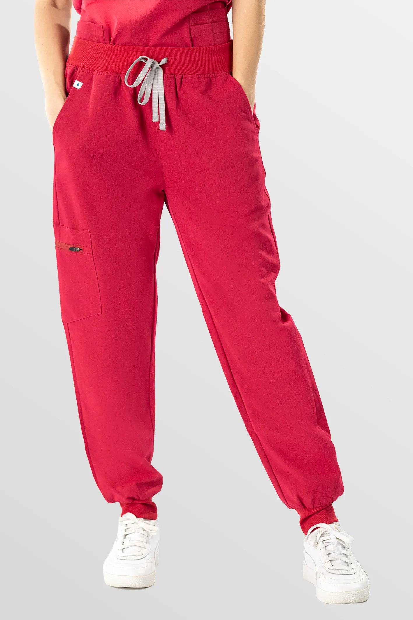 Orange Red Eipnare Women's V-Neck 8-Pocket Jogger Scrub Set - Stretch Medical Scrubs for Women