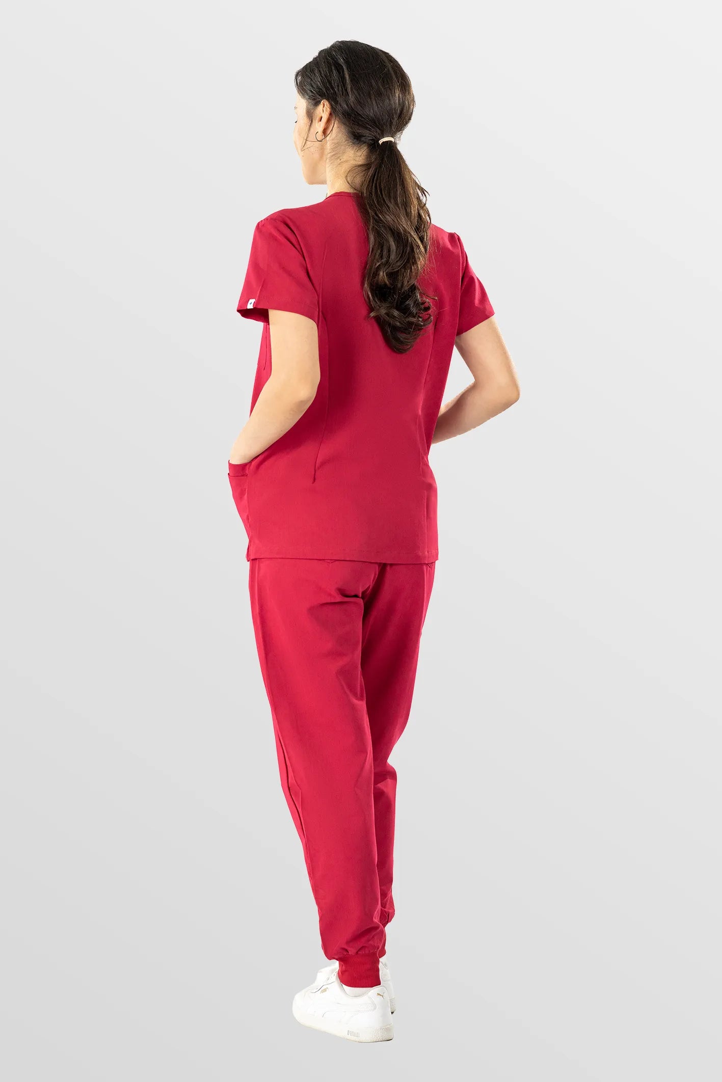Orange Red Eipnare Women's V-Neck 8-Pocket Jogger Scrub Set - Stretch Medical Scrubs for Women