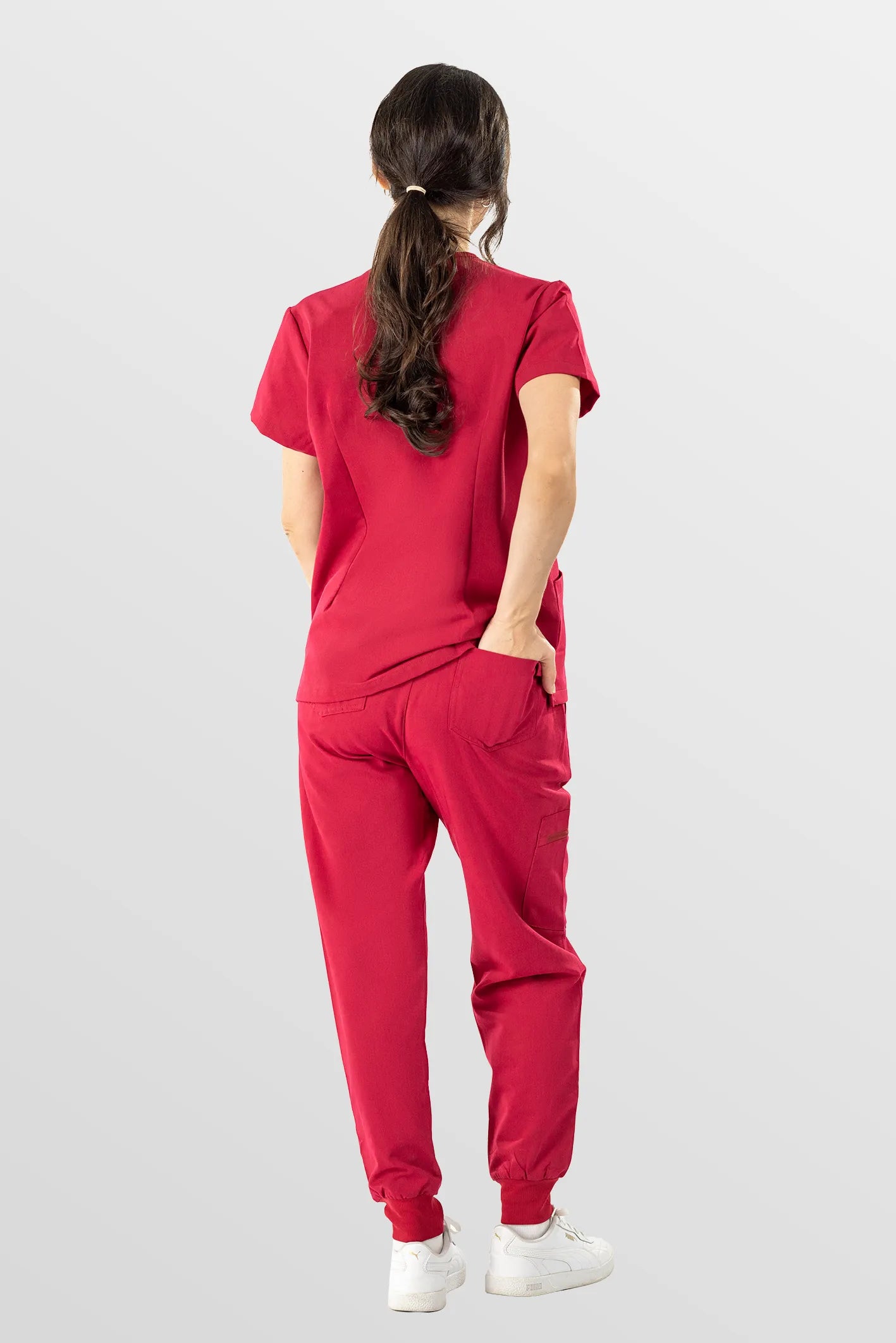 Orange Red Eipnare Women's V-Neck 8-Pocket Jogger Scrub Set - Stretch Medical Scrubs for Women