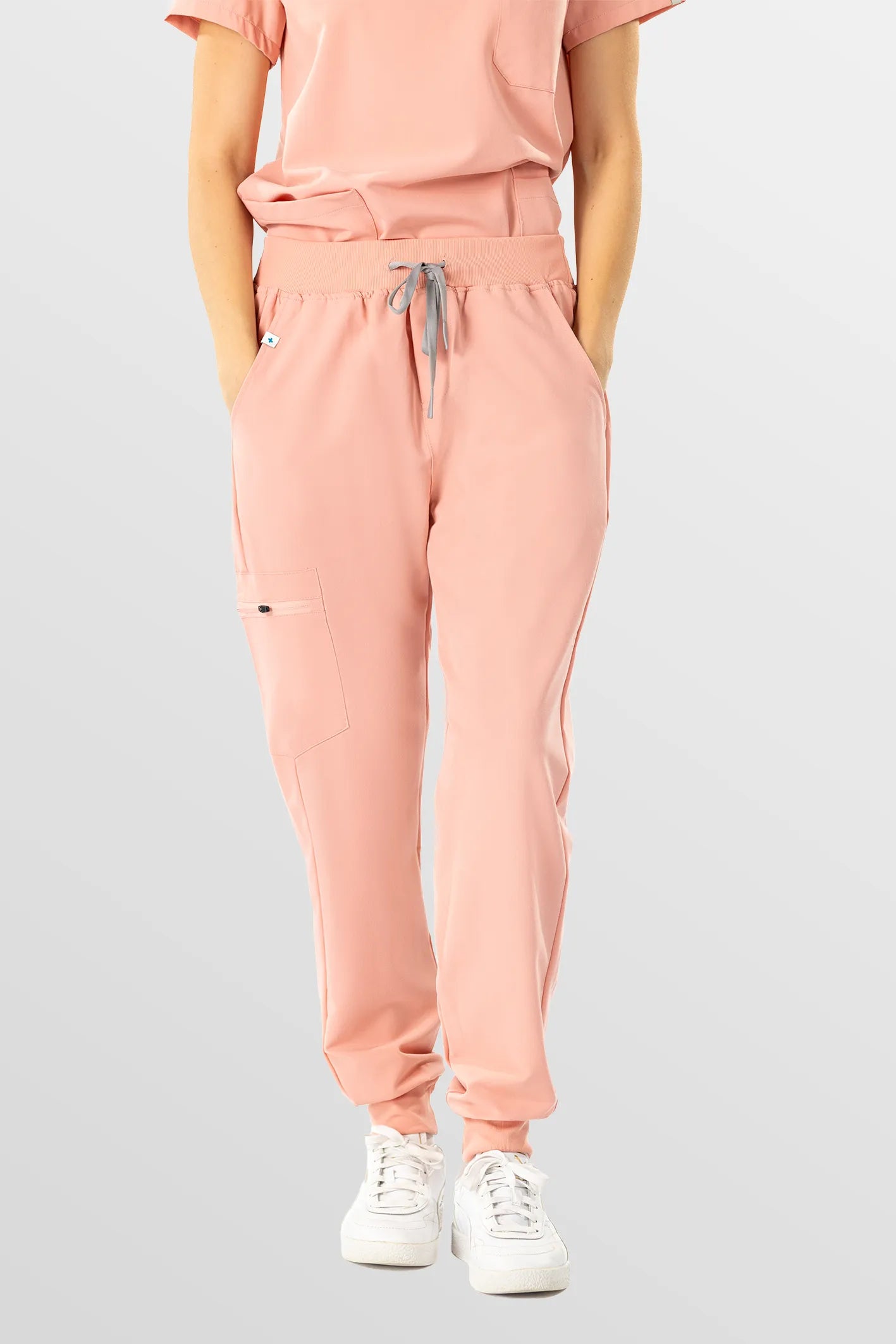 Pink Eipnare Women's V-Neck 8-Pocket Jogger Scrub Set - Stretch Medical Scrubs for Women