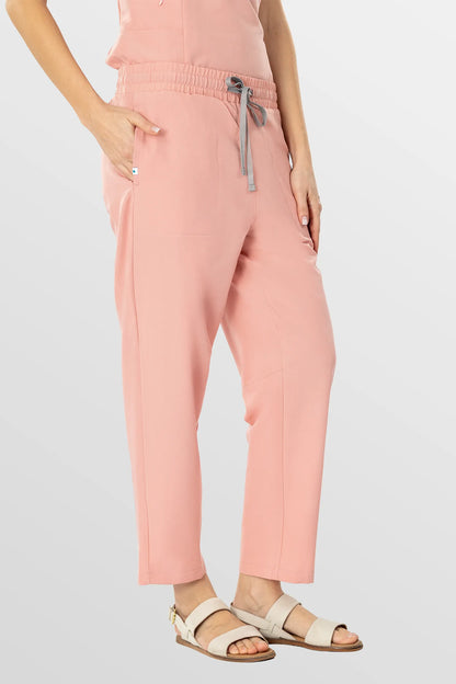 Pink Eipnare Women's V-Neck Split 9-Pocket Slim Fit Scrub Set - Stretch Medical Scrubs for Women