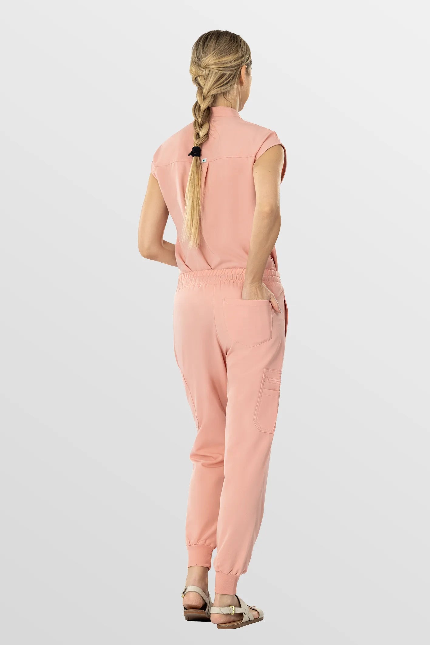 Pink Eipnare Women's Henley Collar Sleeveless Jogger Scrub Set - Stretch Medical Scrubs for Women