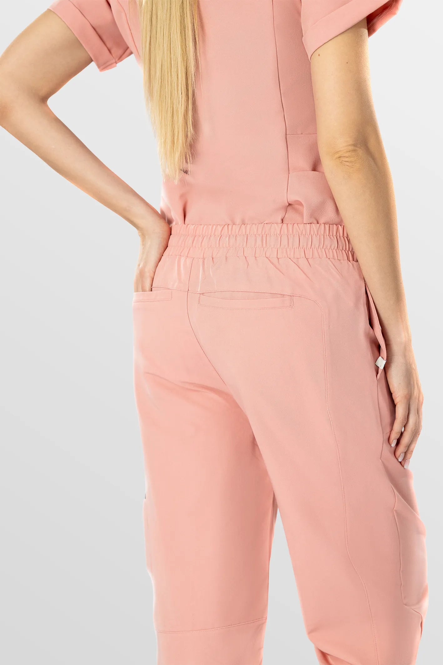 Pink Eipnare Women's V-Neck Split 9-Pocket Slim Fit Scrub Set - Stretch Medical Scrubs for Women