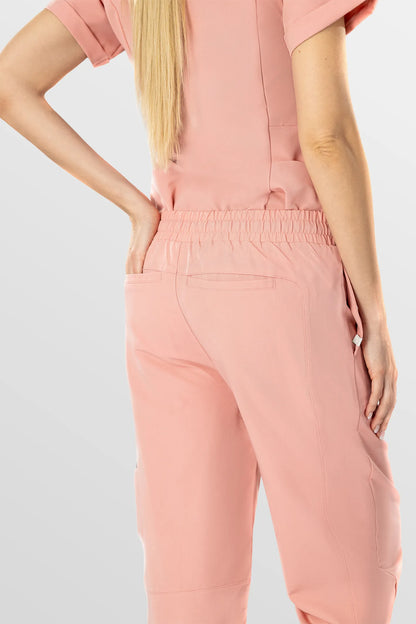 Pink Eipnare Women's V-Neck Split 9-Pocket Slim Fit Scrub Set - Stretch Medical Scrubs for Women