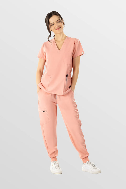 Eipnare Women's 3-Pocket V-Neck Scrub Top - Pink