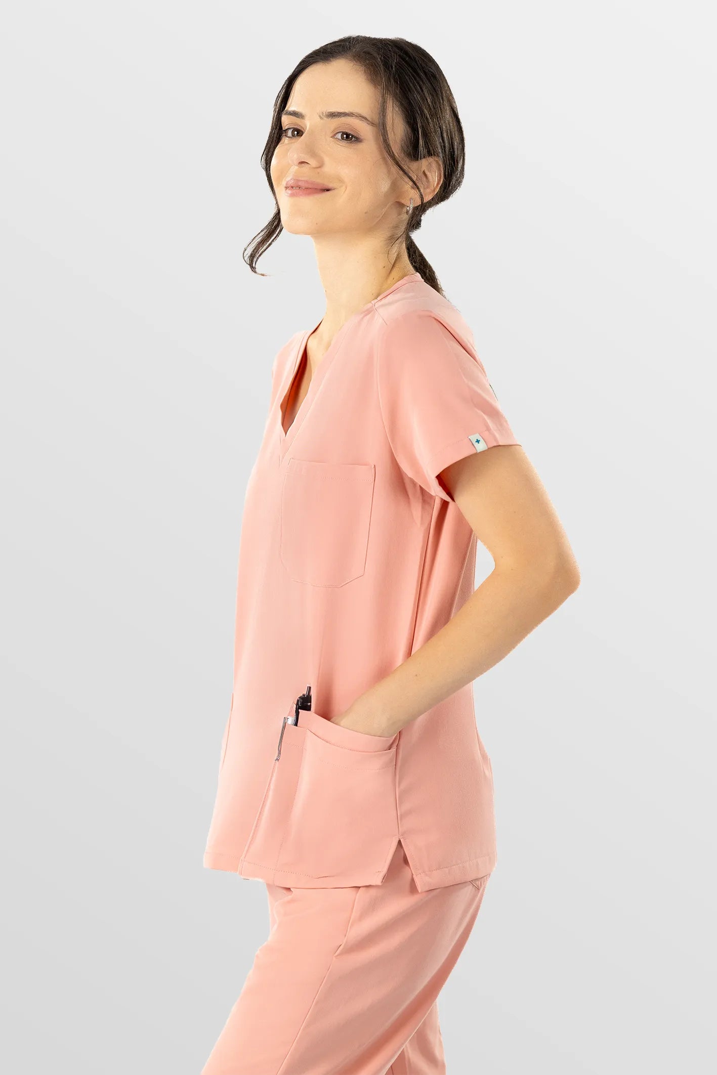 Pink Eipnare Women's V-Neck 8-Pocket Jogger Scrub Set - Stretch Medical Scrubs for Women