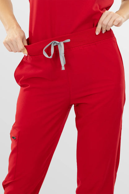 Red Eipnare Women's Soft Stretch V-Neck Scrub Top & Jogger Pants Set - Stretch Medical Scrubs for Women