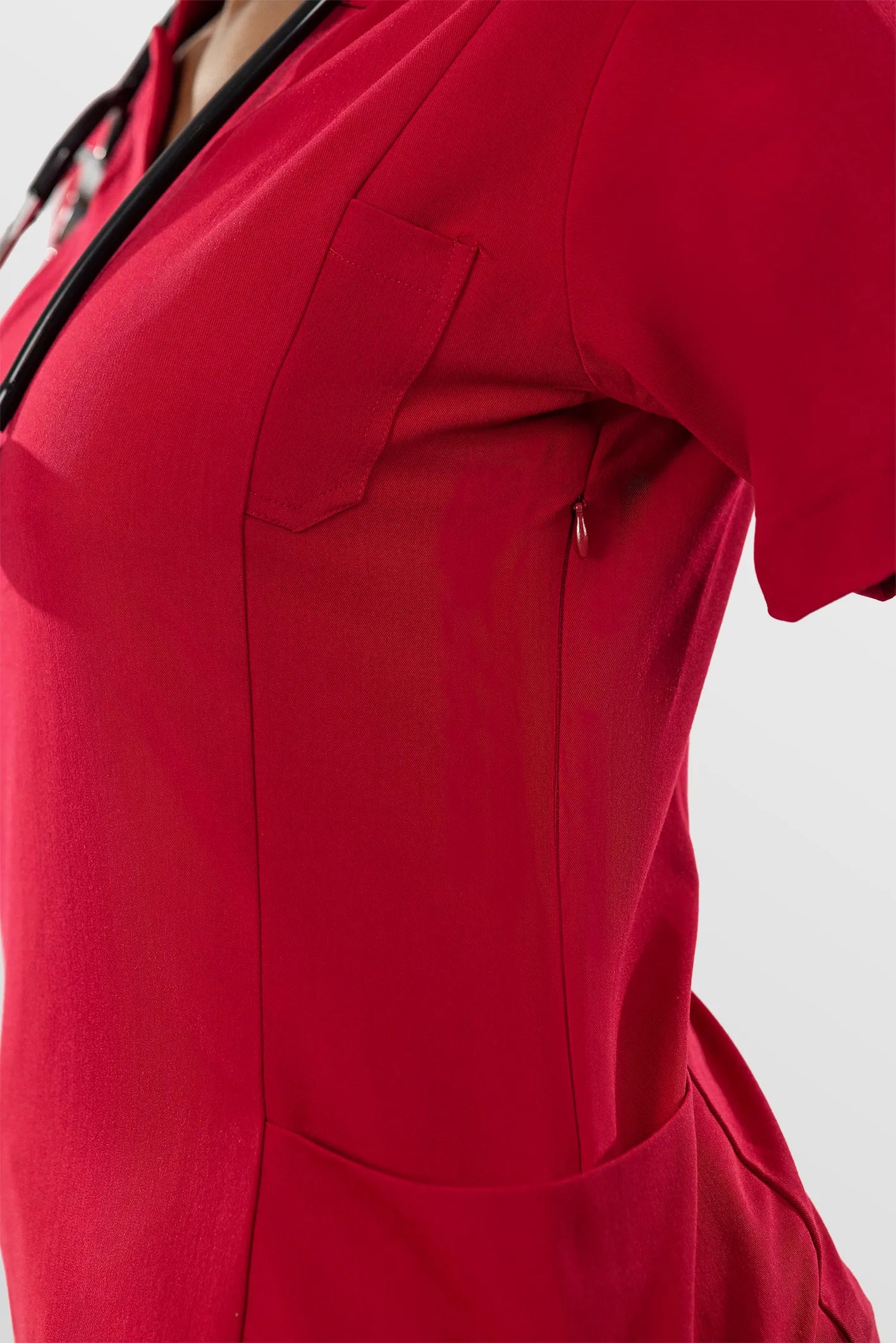 Red Eipnare Women's V-Neck Split 9-Pocket Slim Fit Scrub Set - Stretch Medical Scrubs for Women