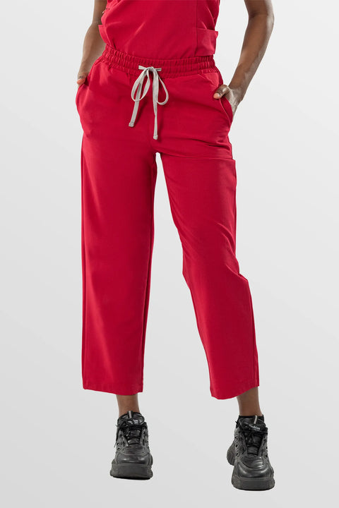 Eipnare Women's Slim Fit Tapered Cargo Scrub Pants - Red