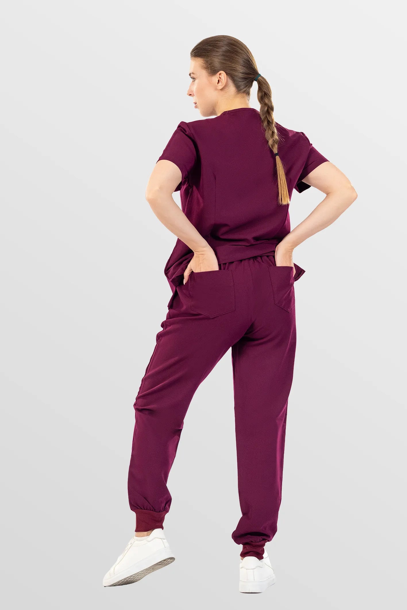 Red Eipnare Women's V-Neck 8-Pocket Jogger Scrub Set - Stretch Medical Scrubs for Women