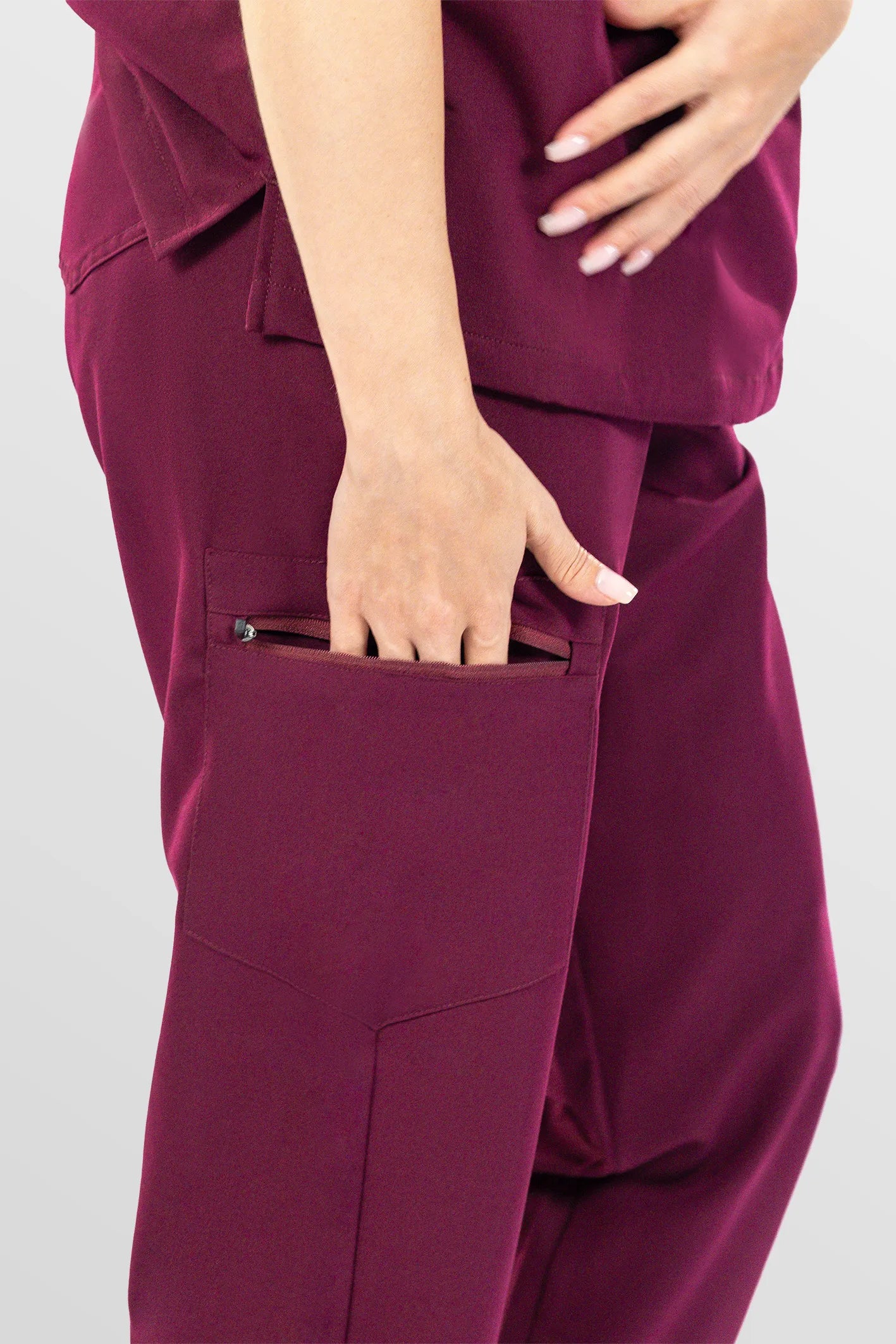 Red Eipnare Women's V-Neck 8-Pocket Jogger Scrub Set - Stretch Medical Scrubs for Women