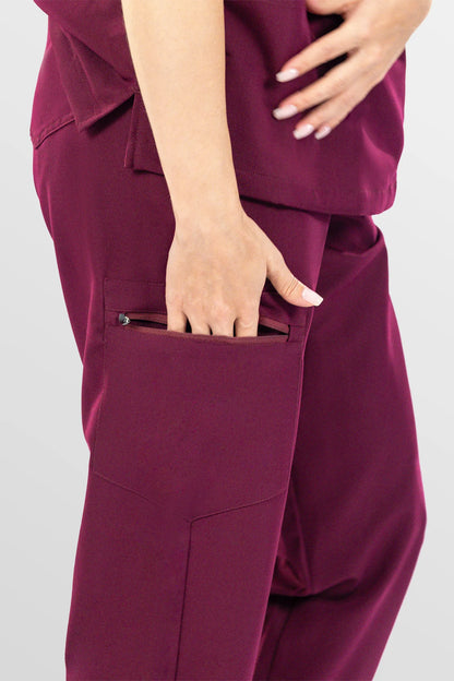 Red Eipnare Women's V-Neck 8-Pocket Jogger Scrub Set - Stretch Medical Scrubs for Women