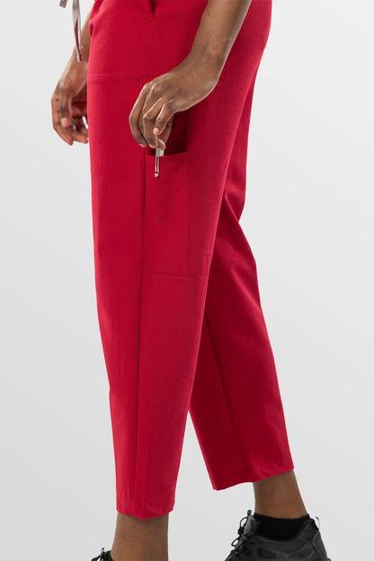 Red Eipnare Women's V-Neck Split 9-Pocket Slim Fit Scrub Set - Stretch Medical Scrubs for Women
