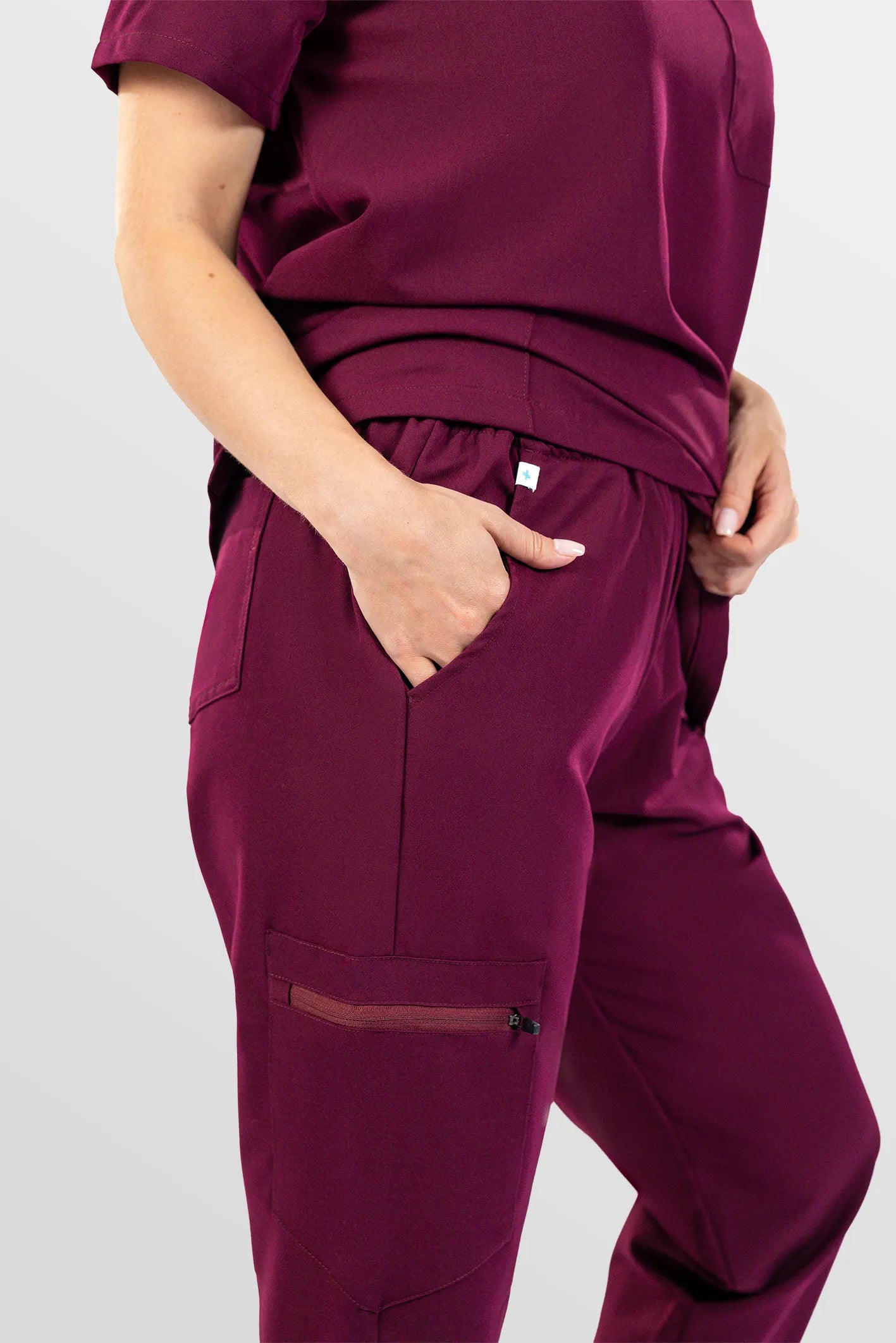 Red Eipnare Women's V-Neck 8-Pocket Jogger Scrub Set - Stretch Medical Scrubs for Women