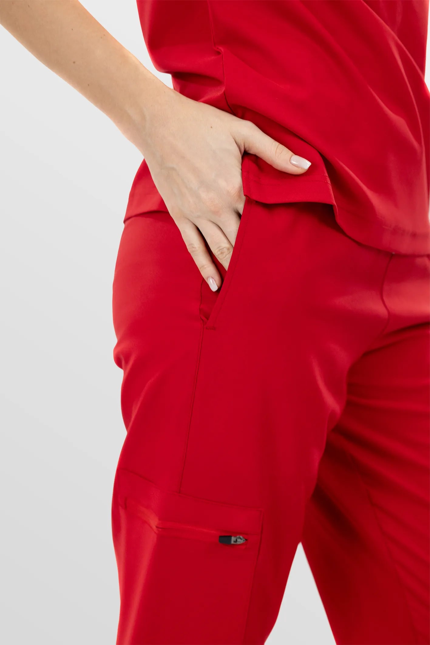Red Eipnare Women's Soft Stretch V-Neck Scrub Top & Jogger Pants Set - Stretch Medical Scrubs for Women