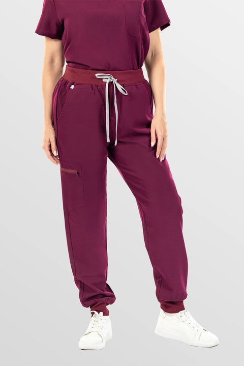 Eipnare Women's Multi-Pocket Jogger Scrub Pants - Red