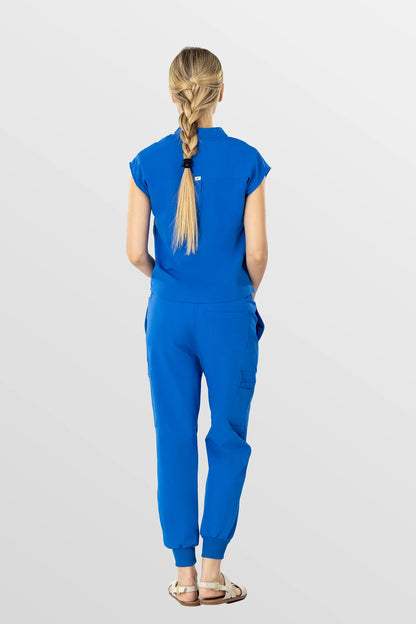 Royal Blue Eipnare Women's Henley Collar Sleeveless Jogger Scrub Set - Stretch Medical Scrubs for Women