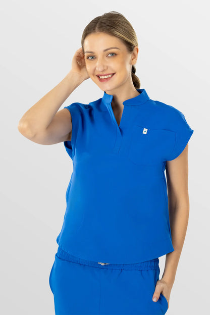 Royal Blue Eipnare Women's Henley Collar Sleeveless Jogger Scrub Set - Stretch Medical Scrubs for Women