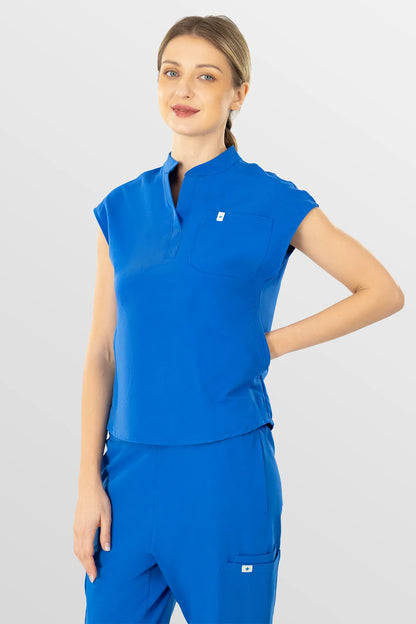 Royal Blue Eipnare Women's Henley Collar Sleeveless Jogger Scrub Set - Stretch Medical Scrubs for Women