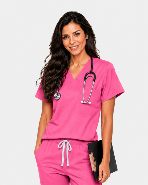 Eipnare Women's Classic V-Neck Uniform Top - Azalea Pink