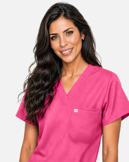Azalea pink Eipnare Women's Classic V-Neck Scrub Top - Stretch Medical Scrubs for Women