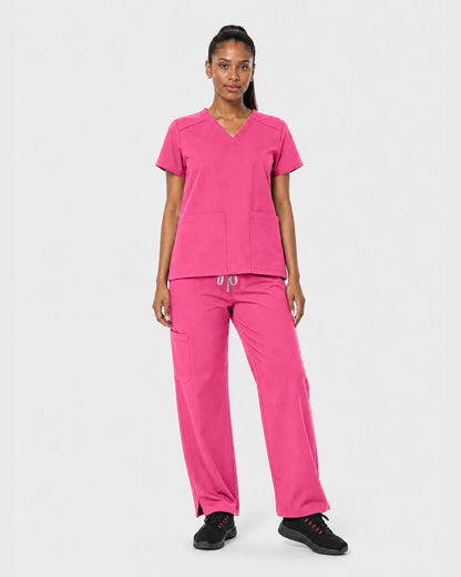 Azalea Pink Eipnare Women's 15-Pocket V-Neck Jogger Scrub Set - Stretch Medical Scrubs for Women