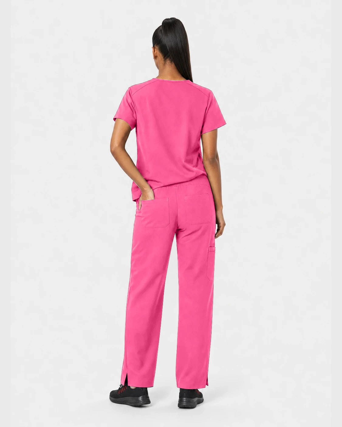 Azalea Pink Eipnare Women's 15-Pocket V-Neck Jogger Scrub Set - Stretch Medical Scrubs for Women