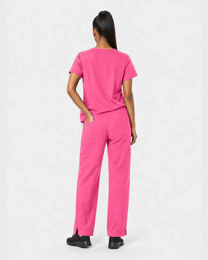 Azalea Pink Eipnare Women's 15-Pocket V-Neck Jogger Scrub Set - Stretch Medical Scrubs for Women