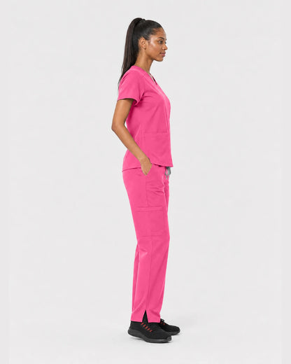 Azalea Pink Eipnare Women's 15-Pocket V-Neck Jogger Scrub Set - Stretch Medical Scrubs for Women