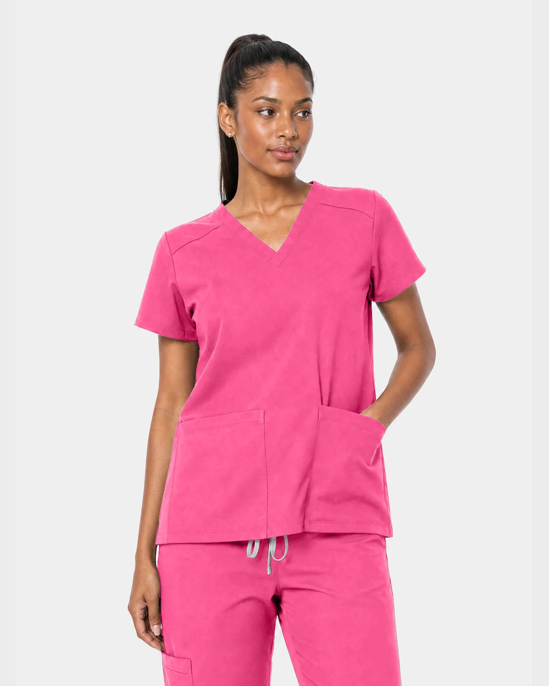Azalea Pink Eipnare Women's 15-Pocket V-Neck Jogger Scrub Set - Stretch Medical Scrubs for Women