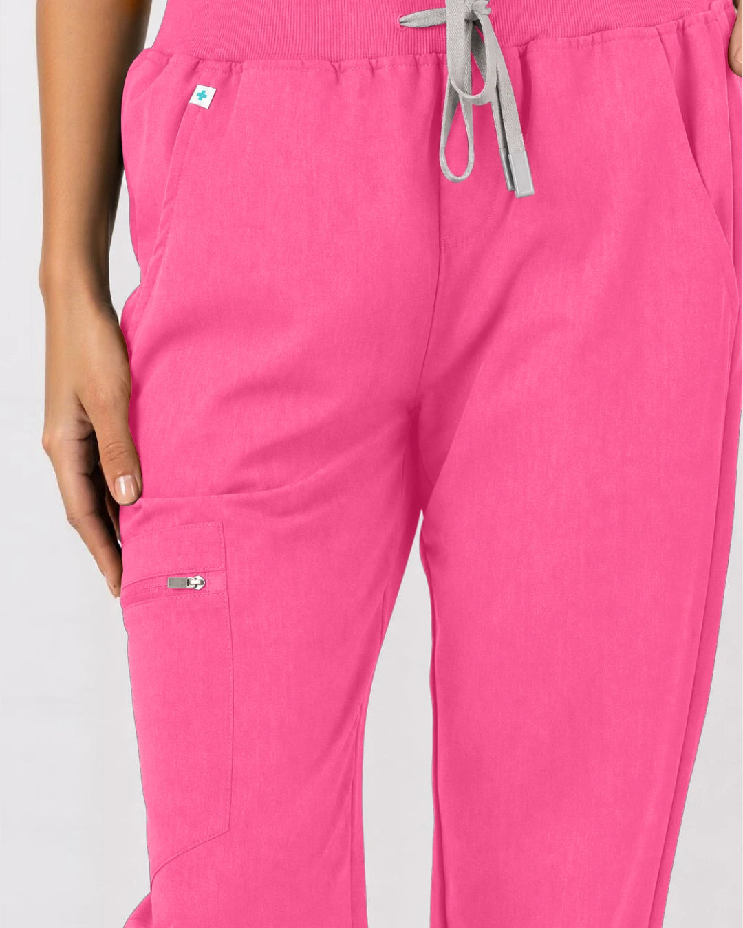 Azalea Pink Eipnare Women's 3-Pocket V-Neck Jogger Scrub Set - Stretch Medical Scrubs for Women