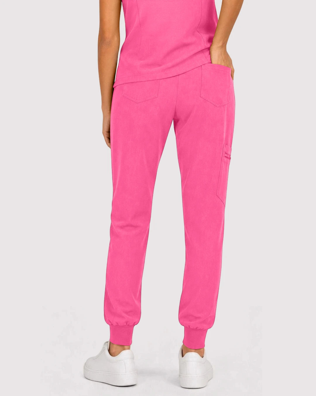 Azalea Pink Eipnare Women's 3-Pocket V-Neck Jogger Scrub Set - Stretch Medical Scrubs for Women