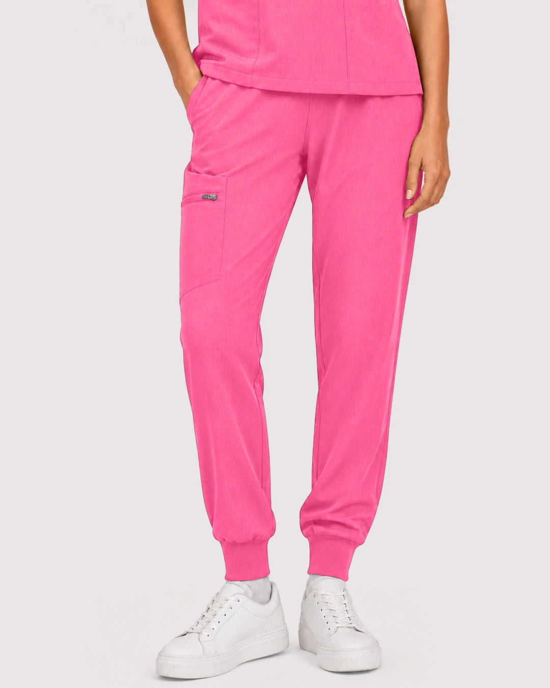 Azalea Pink Eipnare Women's 3-Pocket V-Neck Jogger Scrub Set - Stretch Medical Scrubs for Women