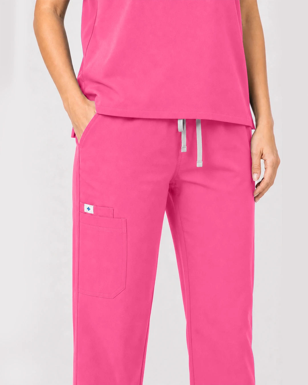 Azalea Pink Eipnare Women's Zip Polo Straight-Leg Scrub Set - Stretch Medical Scrubs for Women