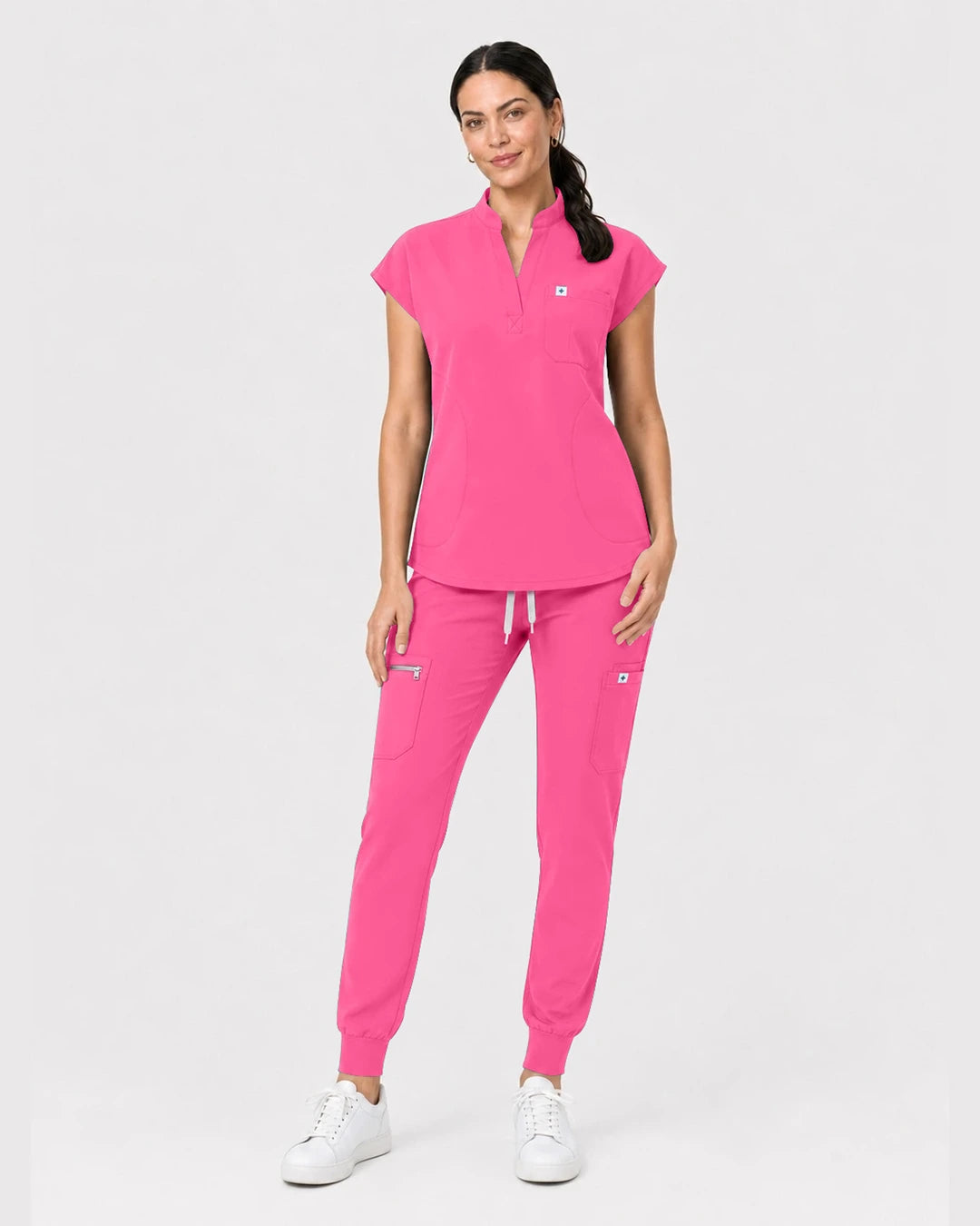 Azalea Pink Eipnare Women's Henley Sleeveless Jogger Scrub Set - Stretch Medical Scrubs for Women
