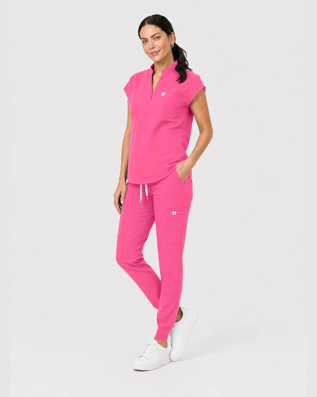Azalea Pink Eipnare Women's Henley Sleeveless Jogger Scrub Set - Stretch Medical Scrubs for Women