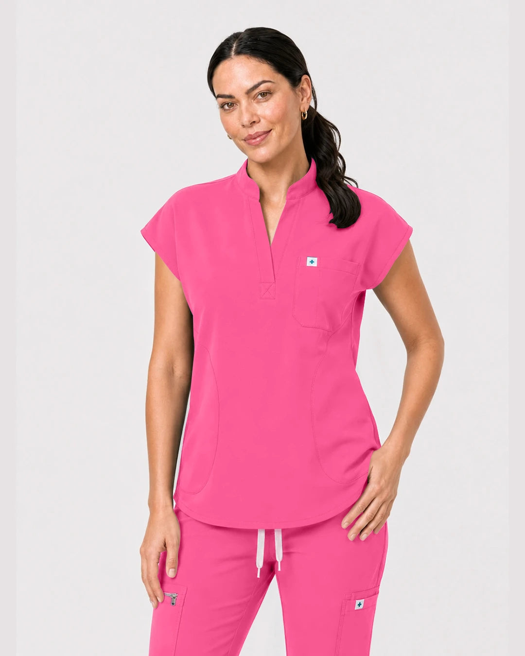 Azalea Pink Eipnare Women's Henley Sleeveless Jogger Scrub Set - Stretch Medical Scrubs for Women