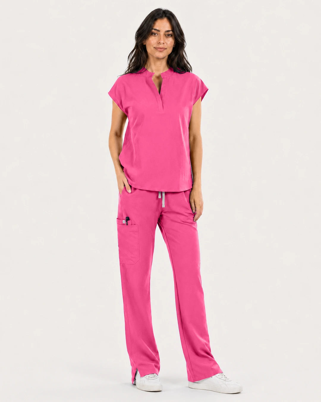 Azalea Pink Eipnare Women's Mandarin Sleeveless Straight-Leg Scrub Set - Stretch Medical Scrubs for Women